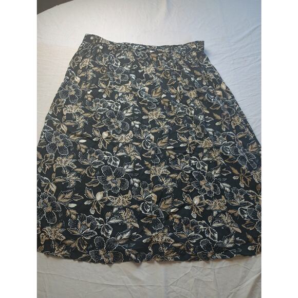 Old Navy Floral Button Down Skirt Midi Women Size XL Pull on Black Tan Brown - Picture 5 of 5